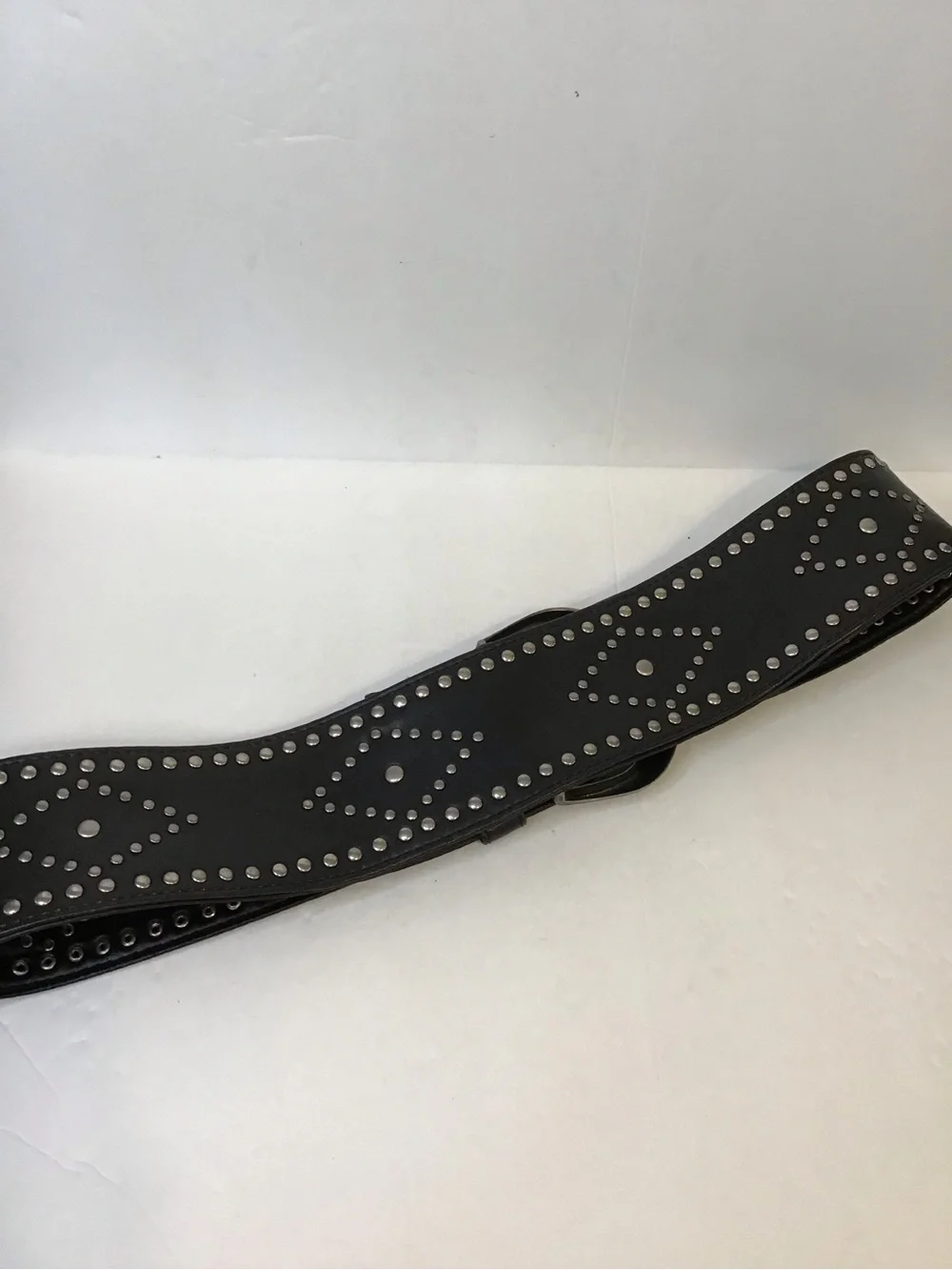 Boho Women's Black Studded Faux Leather 3 Inch Wide Belt with Silver Buckle L
